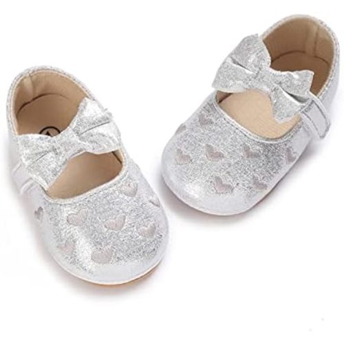 LAFEGEN Baby Girls Mary Jane Flats with Bownot Non Slip Soft Sole PU Leather Newborn Infant Toddler First Walker Cirb Dress Shoes