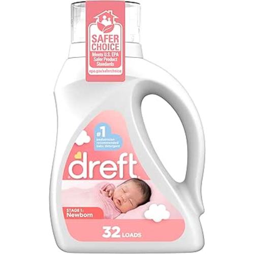 Dreft Stage 1 Newborn Baby Liquid Laundry Detergent, Gentle on Sensitive Skin, HE Compatible, 32 loads