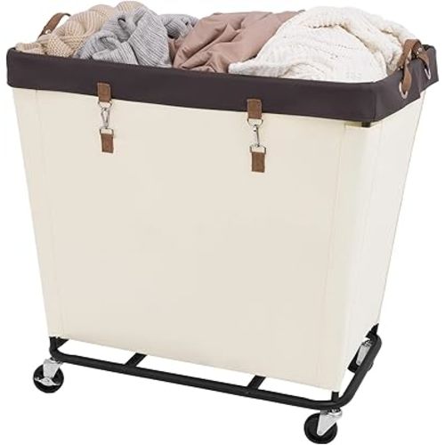 StorageWorks 320L Laundry Basket with Wheels, Extra Large Rolling Hampers for Clothing Organizer, Dirty Clothes Basket for Hotel, Home, Closet, Dorm, Beige