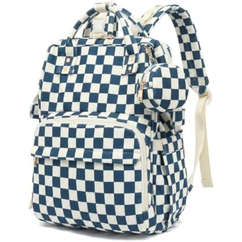 Baby Diaper Bag Backpacks for Mom Dad, Corduroy Large Capacity Multifunction Nappy Bag with Pacifier Case, Baby Travel Essentials Diaper Backpack for Boys Girls - Checkered Navy Blue