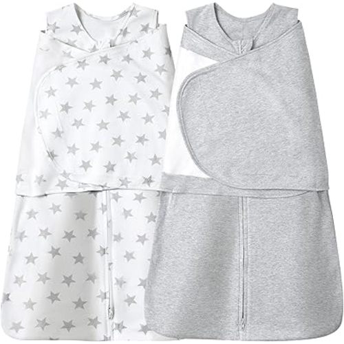 Baby Sleep sack Swaddle,Swaddles 3-6 Months,3-Way Adjustable Wearable Transition Blanket 100% Organic Cotton 2-Piece,12-18 lbs,1.0 TOG(Star&Grey)