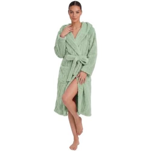 HEARTNICE Fuzzy Soft Robes for Women, Long Plush Hooded Robe Fluffy Warm Bathrobes
