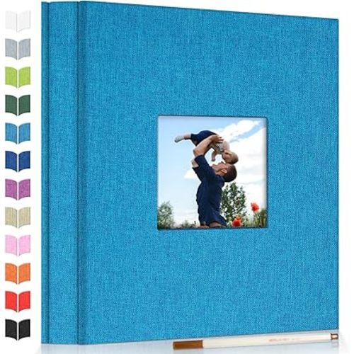 Artfeel Photo Album Self Adhesive Scrapbook Album for 3x5 4x6 5x7 8x10 Pictures,40 Pages Linen Cover with Display Window DIY Photo Book,Ideal Gifts for Family Travel Wedding Baby