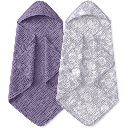 Yoofoss Hooded Baby Towels for Newborn 2 Pack 100% Muslin Organic Cotton Baby Bath Towel with Hood for Babies, Infant, Toddler and Kids, Large 32x32Inch, Soft and Absorbent Newborn Essential