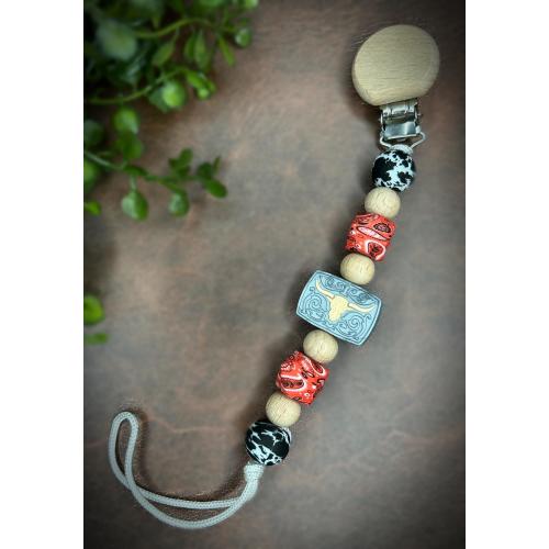 Custom pacifier clip, cowboy, bandana, cow print, buckle, rodeo, keepsake, gift, baby shower, personalized
