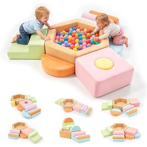 ALINUX 9-Piece Foam Climbing Blocks, Baby Climbing Blocks with Ball Pit