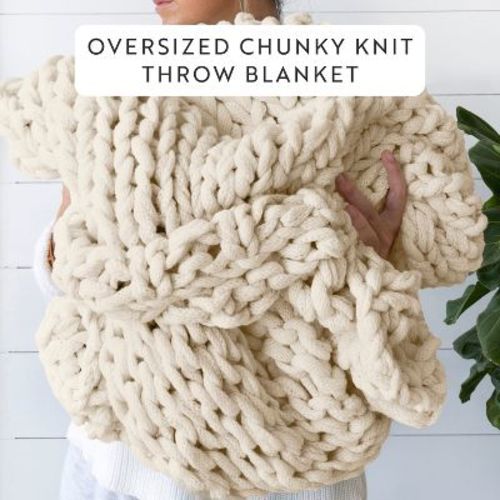 Chunky Knit Throw Blanket Braided, Soft & Cozy - Becky Cameron, Ivory, Throw