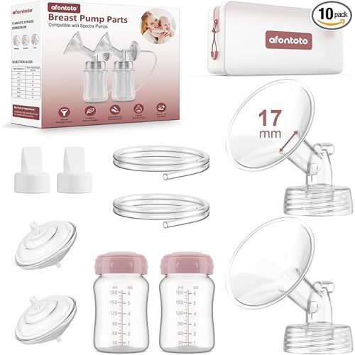 Pump Parts Compatible with Spectra S1/S2/9Plus Breastpump, Full Set Replacement Parts for Spectra Include 17mm Flange,Duckbill Valve,Backflow Protector,Tube,Bottle, Not Original Accessories