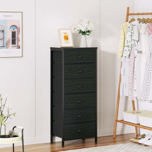 Tydimor 6 Drawer Dresser,Chest of Drawers for Bedroom Tall Fabric Dresser,Black Oak