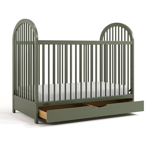 Graco Olivia 3-in-1 Convertible Crib with Drawer – Converts from Baby Crib to Toddler Bed and Daybed, GREENGUARD Gold Certified, Baby Safety Alliance Verified, Easy Assembly (Olive)