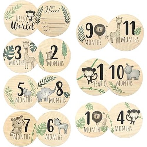 Wooden Baby Milestone Cards,7PCS Milestone Baby Cards for Newborn,Baby Monthly Milestone Cards Double-Sided 1-12 Months,New Baby Gifts for Boy or Girl Growth Record Photography Prop
