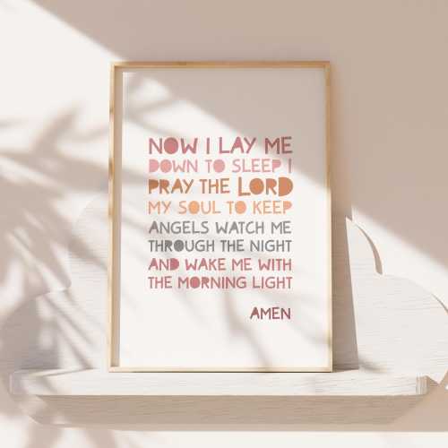 Now I Lay Me Down To Sleep Print, Christian Wall Art, Girls Christian Nursery Print, Bible Verse Print, Girls Bedroom Decor, Toddler Bedroom