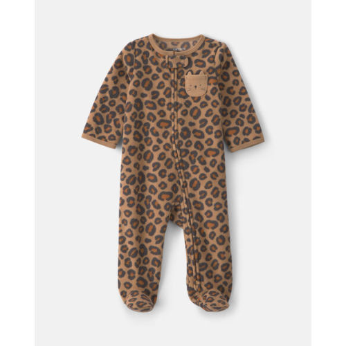 Baby Girl Leopard Fleece 2-Way Zip Sleep & Play Pajamas - Brown | Carter's