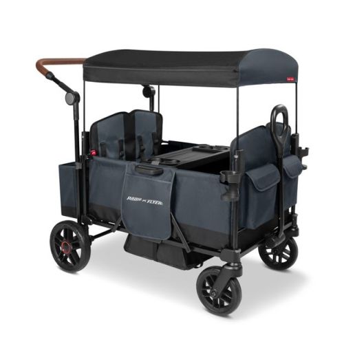 Radio Flyer Pathfinder+ Quad 4 Seat Stroller Wagon - Steel Gray: All-Terrain Tires, Adjustable Harness, EVA Wheels, Foot Operated Brake