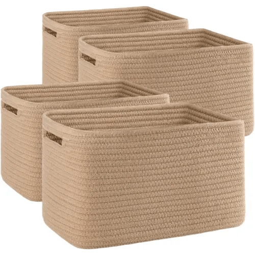 4 Pack Storage Baskets for Organizing, Woven Baskets for Shelves - Perfect for Toys, Books, Towels, and Clothes, Durable Gift Basket Bins Toy Storage, 12.7''L x9''W x7.8''H, Jute