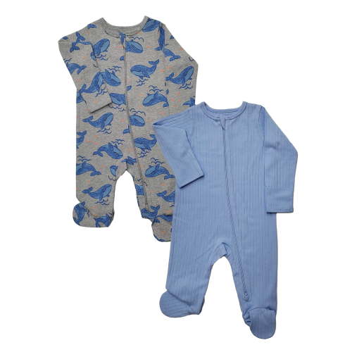 Wonder Nation Baby Gender Neutral Zip Front Footed Sleep N Play Pajamas, 2-Pack, Sizes Preemie-6/9 Months