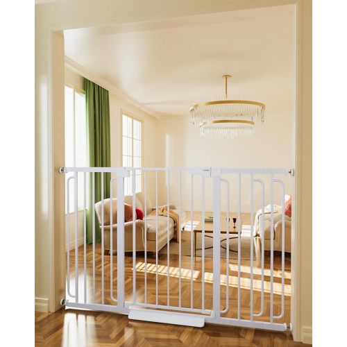 Cumbor 36" Extra Tall Baby Gate for Stairs, 29.7-57" Extra Wide Dog Gate for Doorways Hallways, Pressure Mounted Child Gate for Wide Opening, Auto Close Personal Safety for Babies and Pets, White