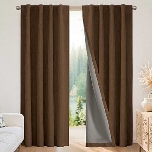Joydeco Blackout Curtains for Bedroom - 100% Light Blocking 2 Panels Cappuccino Drapes 42" W x 90" L, Thermal Insulated Room Darkening Curtains, Linen Textured for Living Room, Rod Pocket & Back Tabs