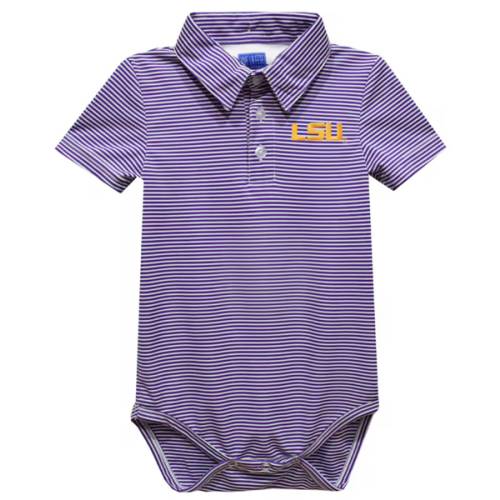 LSU Tigers Vive La Fete Infant Polo Pencil Stripe Bodysuit - Purple