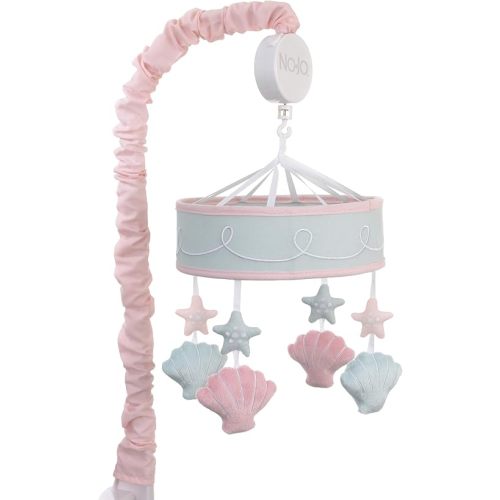 NoJo – Sugar Reef Mermaid Whimsy Musical Mobile, Nursery Crib Changing Table Musical Mobile – Aqua and Pink Shells and Star Fish