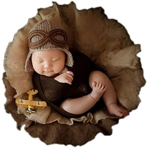 Baby Photography Props Wraps, Pilot Hats with Blanket For Boys Girls Newborn Baby Photoshoot Outfits Hat Blanket Set