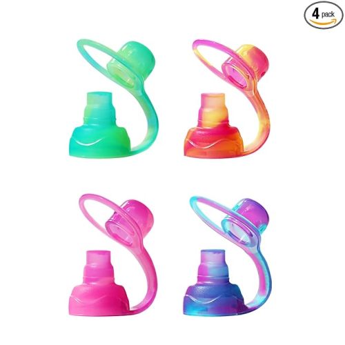 ChooMee SoftSip Food Pouch Top | Baby Led Weaning | No Spill Flow Control Valve, Protects Childs Mouth, 100% Silicone, BPA Free | Swirl Colors, 4 CT