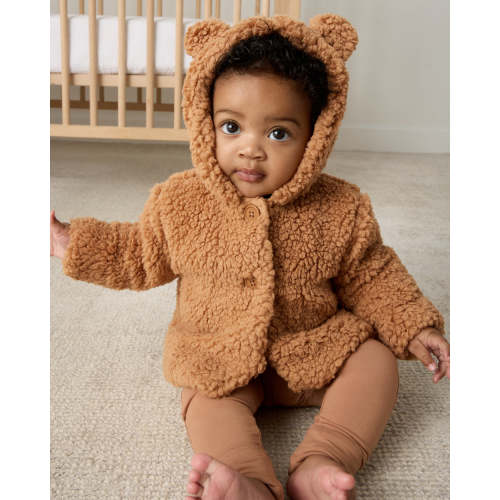 Chestnut Brown Sherpa Baby Jacket | Little Sleepies