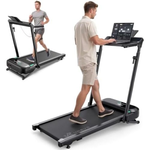 UREVO Foldimix 5L Treadmills for Home, Dual Brushless Motorized 3.0HP ,9% Auto Incline Walking Pad with Adjustable Handle Bar, Multi-Functional, 14-Point Shock Absorption, Standing Desk Treadmill