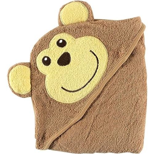 Luvable Friends Unisex Baby Cotton Animal Face Hooded Towel, Monkey, One Size