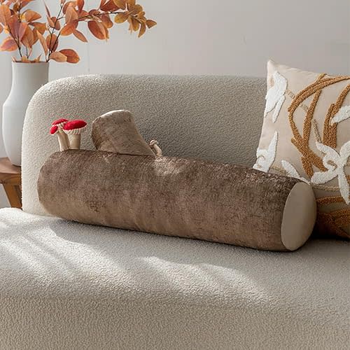 Mushroom Tree Log Pillow - Long Cylinder Decorative Throw Pillow for Couch, Sofa & Bed, Modern Chic Nature-Themed Pillow, Woodland Stump Accent Pillow for Living Room, Nursery, Home Decor
