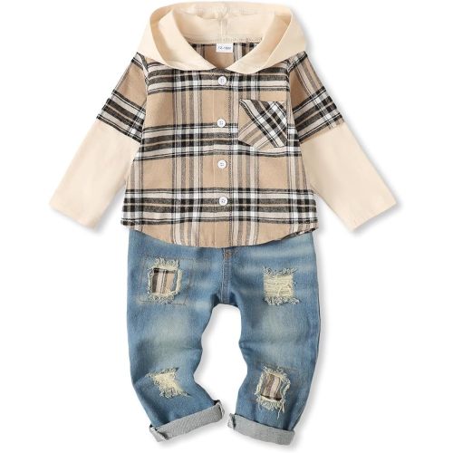 NZRVAWS Toddler Baby Boy Clothes Infant Outfit Boys Hoodie Sweatsuit Ripped Jean Fall Winter Little Boy Clothing 6M-7T