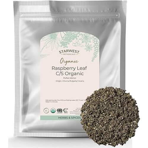 Starwest Botanicals Organic Raspberry Leaf - Herbal Loose Leaf Tea, Caffeine Free Natural Herbs, Pure Dried Raspberry Leaf, Cut & Sifted, Certified Kosher, Non-GMO - Bulk 1 lb Bag