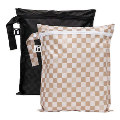 Tan and Black Checkered Wet Bag 2 Pack, Waterproof | Bumkins