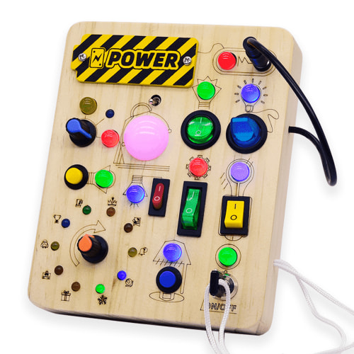 FPCYCG Montessori Wooden Busy Board with LED Light Switches for Toddler, Kids Fidget Learning Sensory Travel Toys for Boys and Girls