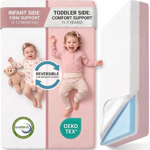Baby Crib Mattress, Dual Sided Memory Foam 52x27.6x5 Inch, Blue
