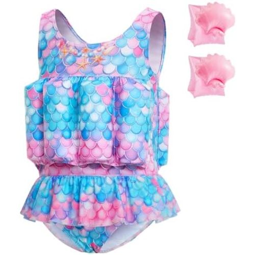 Baby Girls Swimsuit with Floatation Toddler One Piece Swimsuits Kids Swim Vest Swimwear Float Suit