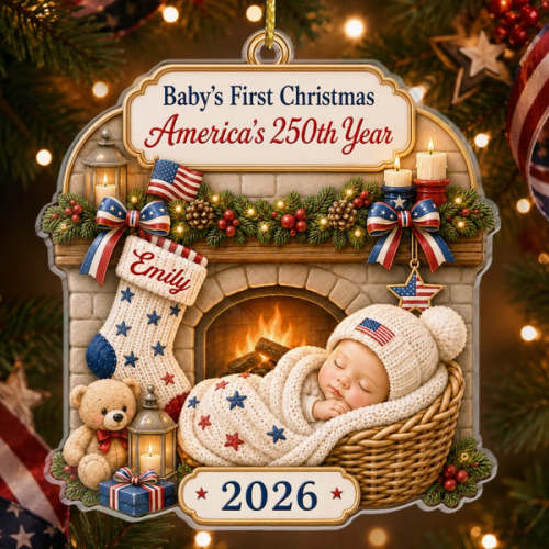 Custom First Christmas Acrylic Ornament - Personalized America 250th A - Pawfect House