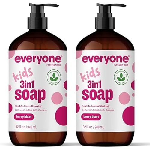 Everyone 3-in-1 Kids Soap, Body Wash, Bubble Bath, Shampoo, 32 Ounce (Pack of 2), Berry Blast, made with Essential Oils for Toddlers, Tweens and Teens