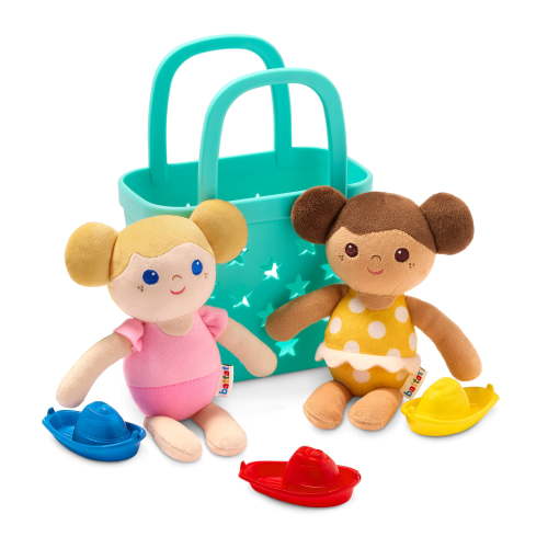 Battat Snuggle & Splash Bath Doll Set with Water-Safe Plush Dolls, Basket, and Stacking Boats for Toddlers 2 Years +