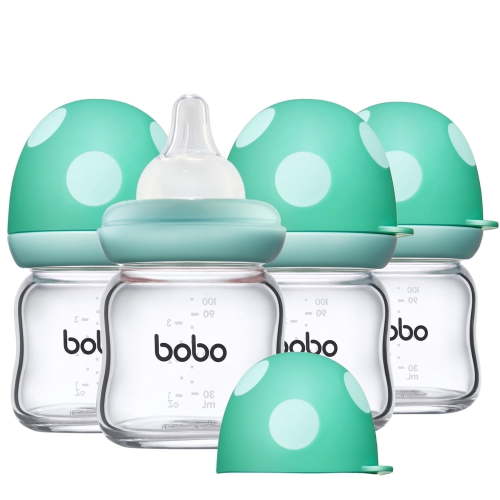 YOHKOH Anti-colic Baby Bottles,Level 1 Nipple,for 0m+ Toddler,3.4 oz,Blue,4pk