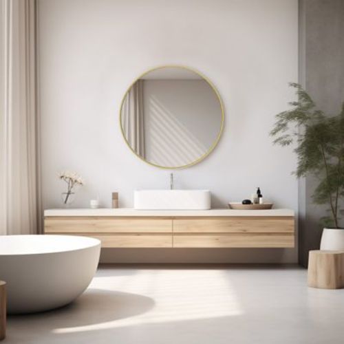 FURNIinspire Bathroom Vanity Mirrors 24 Inch Circle Gold Mirror Decorative Mirror Round Wall Home Hanging Mirror, Home Decoration, Anti-Rust