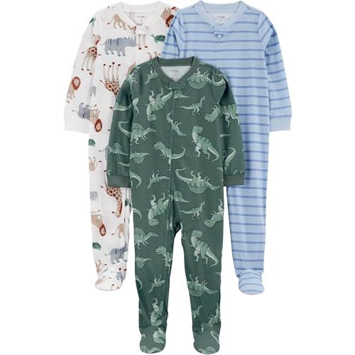 Simple Joys by Carter's Toddlers and Baby Boys' Loose-Fit Flame Resistant Fleece Footed Pajamas, Pack of 3