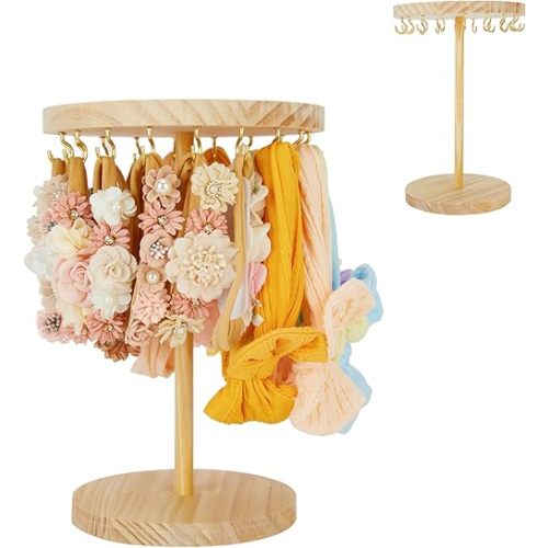 Baby Headband Holder Bow Organizer for Baby Girls, Nylon Hairband Storage Head Wrap Stand for Girls Hair Accessories Organizer for Newborn Infant Toddler Kids(Burlywood)