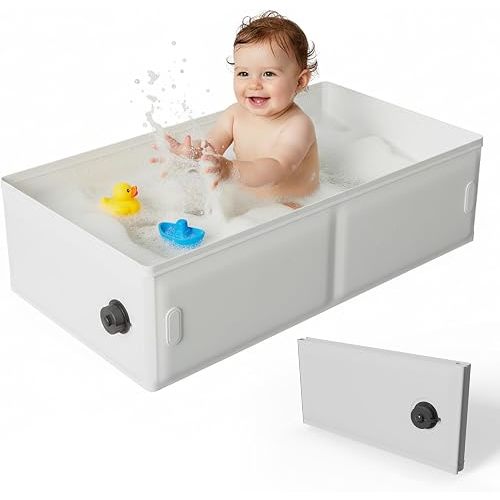 Collapsible Baby Bathtub for Shower, Portable Bathtub for Newborn to Toddler, Foldable Baby Bath Tub with Drain Plug, Suitable for Travel, Hotel, Camping & Beach