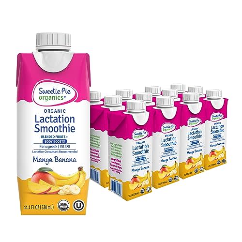 Sweetie Pie Organics Lactation Smoothie, Mango Banana, Support Breast Milk Production for Nursing and Pumping, No Artificial Sweeteners, Flavors, or Dyes - 12 Pack