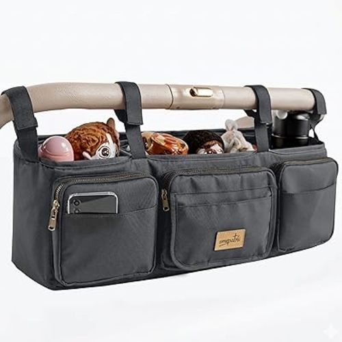 Double Stroller Organizer, Double Stroller Caddy Compatible with Bob Duallie, Baby Jogger City Mini GT2, Jeep - Universal Stroller Accessories with Cup Holders