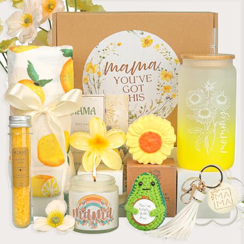 New Mom Gifts,Pregnancy Gifts,New Mommy Care Package After Baby,Mom To Be Inspire Gift, Self-Care Spa Gift Set 12oz Glass Cup for New Mama