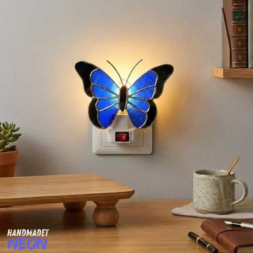 Custom Butterfly Stained Glass Night Light, Nature Nursery Decor, Monarch Glass Art Plugin Lamp