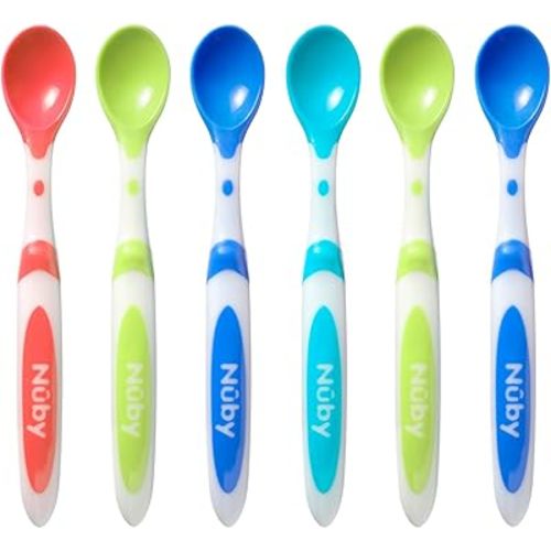 Nuby 6 Piece Long Handle Weaning Spoons, Assorted, One Size