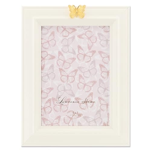 Lawrence Frames 5x7 Classic Ivory Picture Frame - Gold Butterfly Adornment